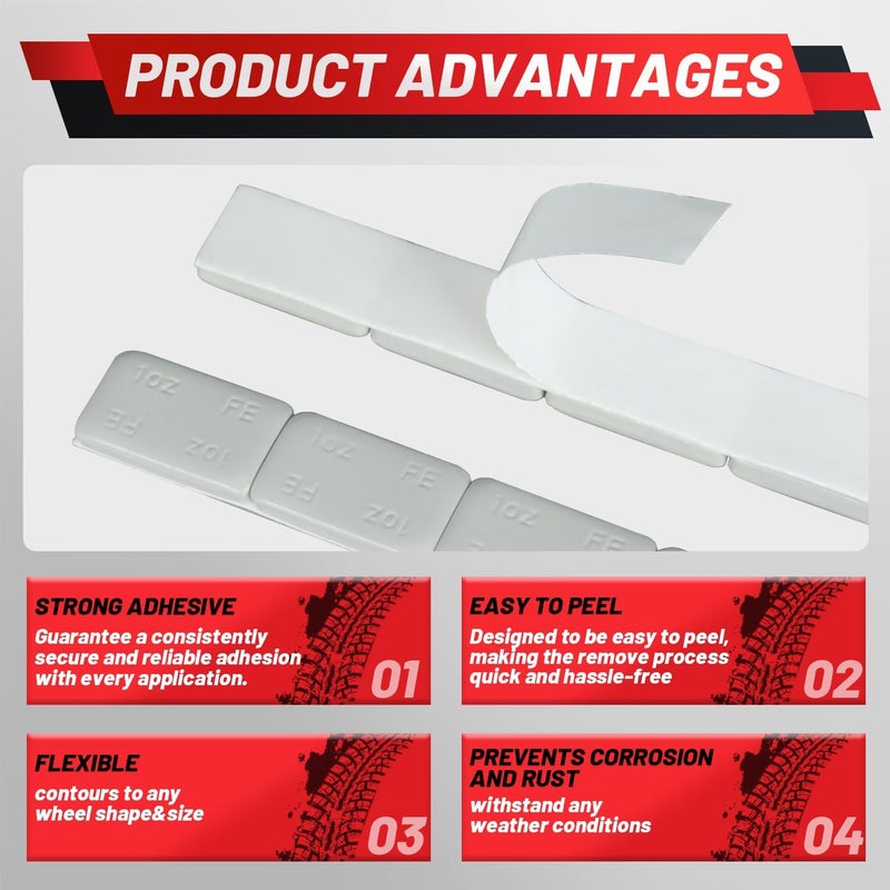 ProRefine Upgraded 1oz 32Pcs Adhesive Wheel Weights Stick On for Steel Rims Corrosion-Resistant Coated Painted Tire Balancing Weight 1 oz, 32 Pack - Image 3